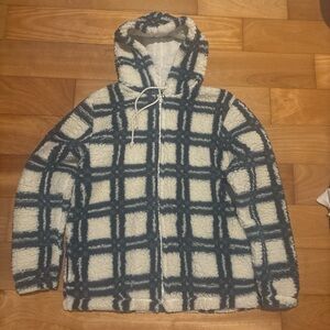 PacSun Navy and White Checkered Zip-Up Sweater